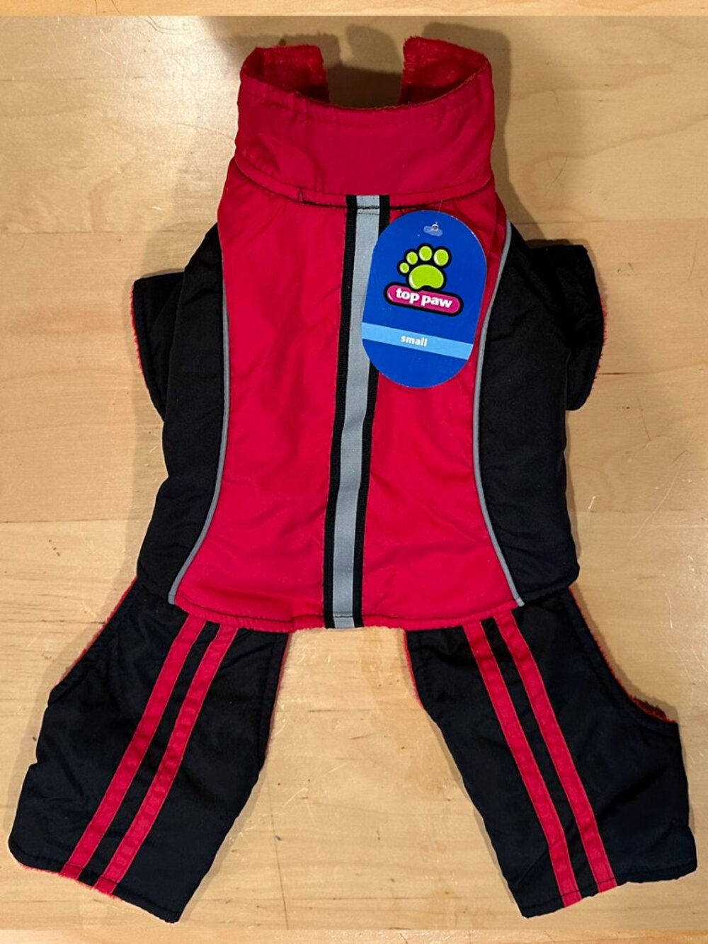 Top Paw Red & Black Fleece-Lined Dog Snowsuit Coat Size Small
